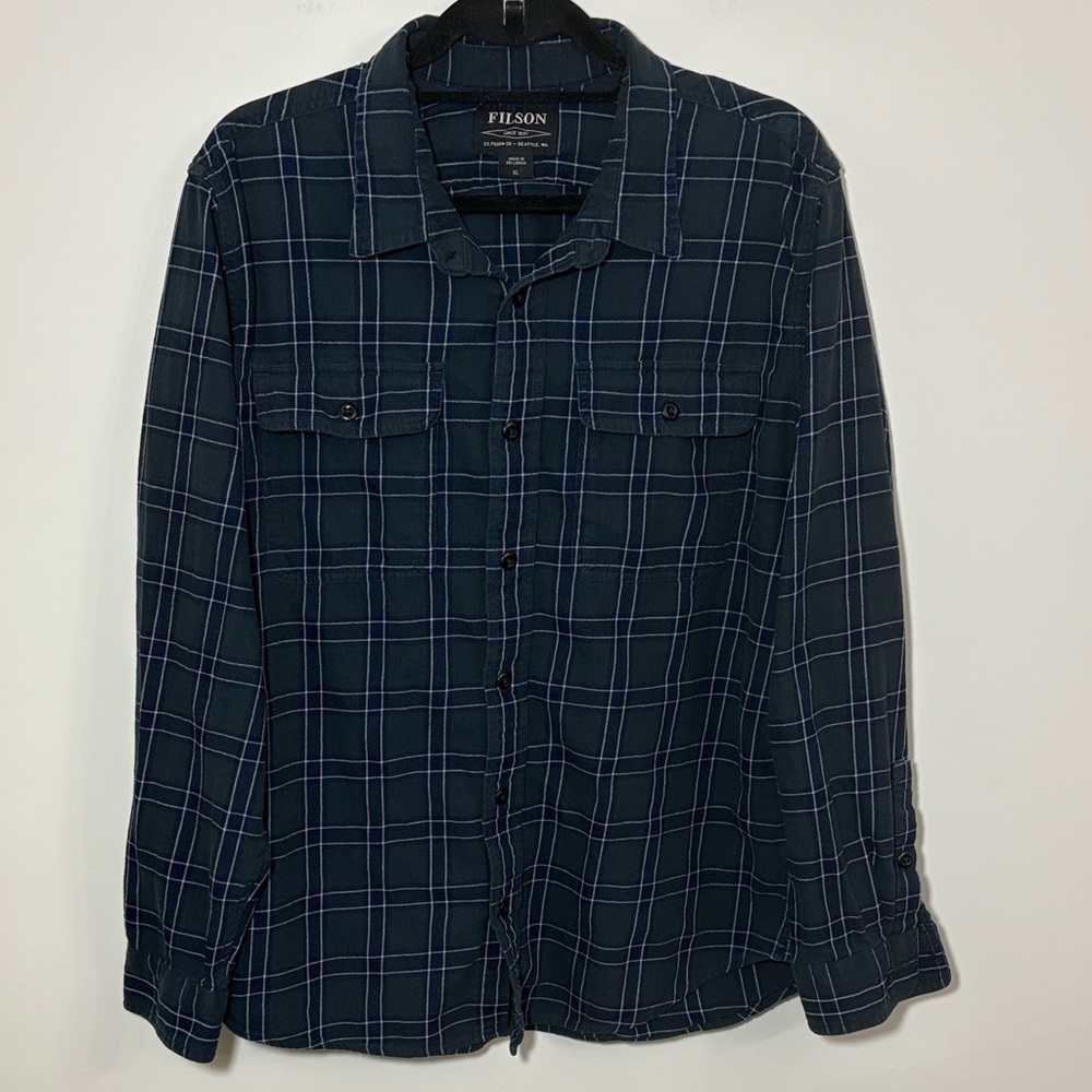 Filson Navy and Gray Plaid Button-Down Shirt